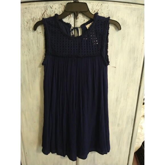 Tommy Bahama  Eyelet Mini Sleeveless Dress Xs Boho Peasant Blue Cottagecore - Picture 1 of 8